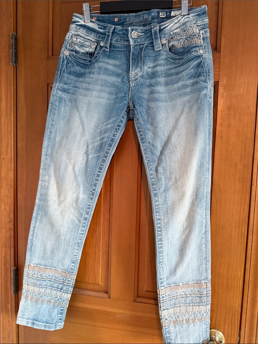 Miss Me SlimWomens  Jeans in Light Blue with Embroidered Hem